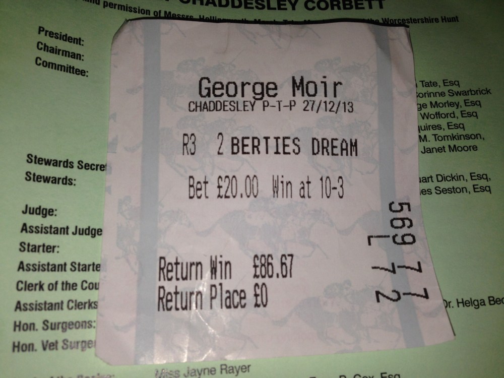 My bet on Bertie's Dream was not a winner, but I had a good run for my money