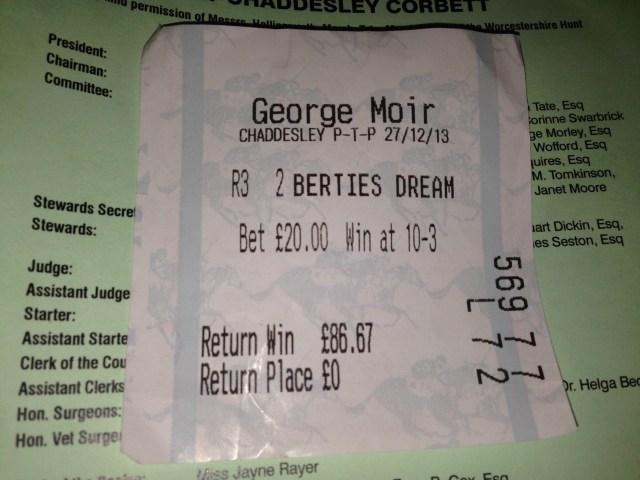 My bet on Bertie's Dream was not a winner, but I had a good run for my money