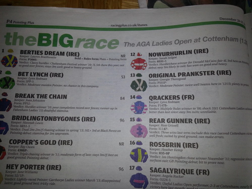 The headline in Pointing Plus, which accompanied a full page racecard in colour