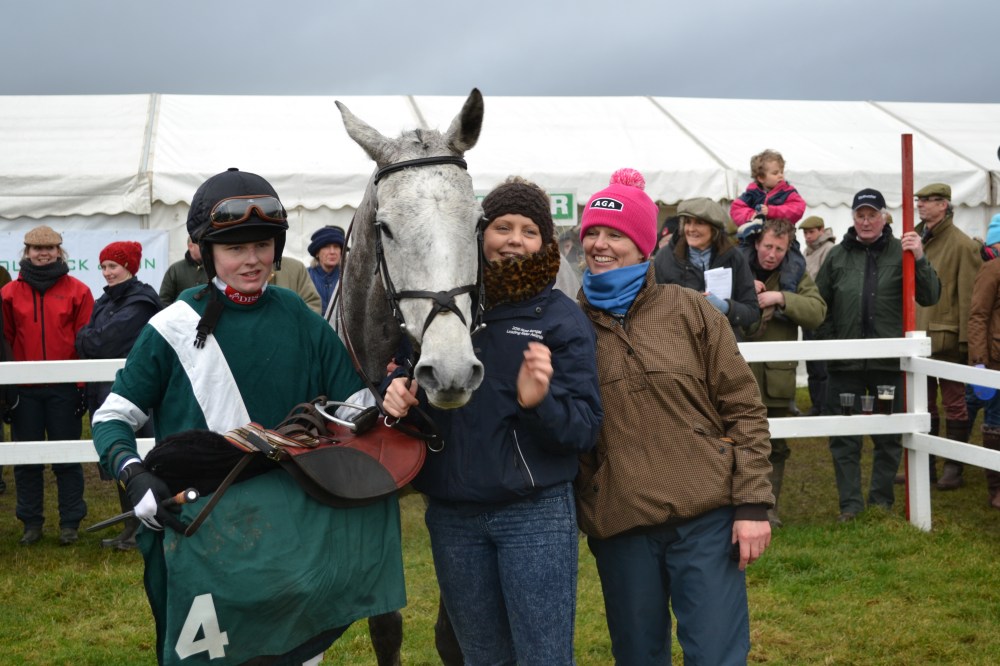 Silk and Roses has just won the Hunt Members race for Tom Hamilton and Wendy Hamilton