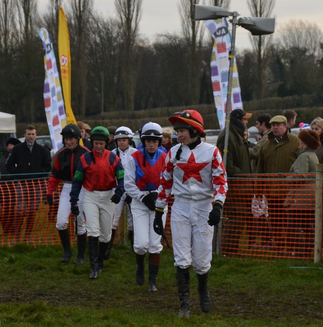 Here come the girls! Emma Todd leads Alice Petch (red cross belts), Catherine Walton (green cap), Lorna Brooke (black cap) and Jessica Gillam (white cap)