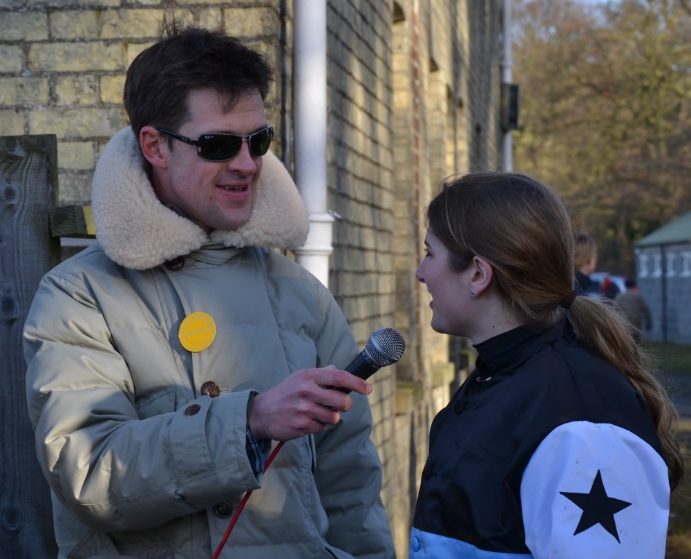 Mr Neale interviews Gina Andrews after her win in the Restricted