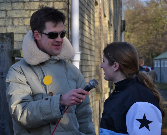 Mr Neale interviews Gina Andrews after her win in the Restricted