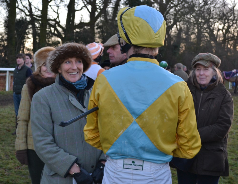 Pauline Harkin (furry headband) gives instructions to Pete 'Shep' Mann