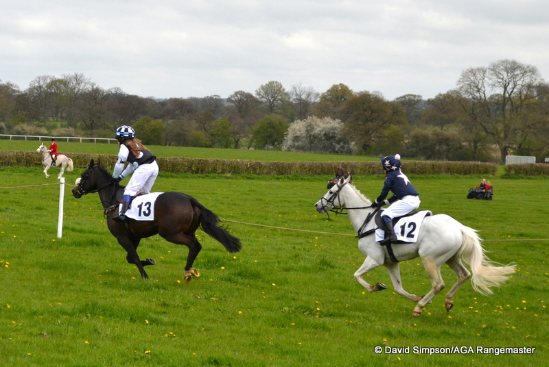 Tigga (Marnie Green, no. 13) & Ravara Super Ted (Camilla Broster), 3rd & 4th in the Edge Goodrich 13.2 and under Pony Race