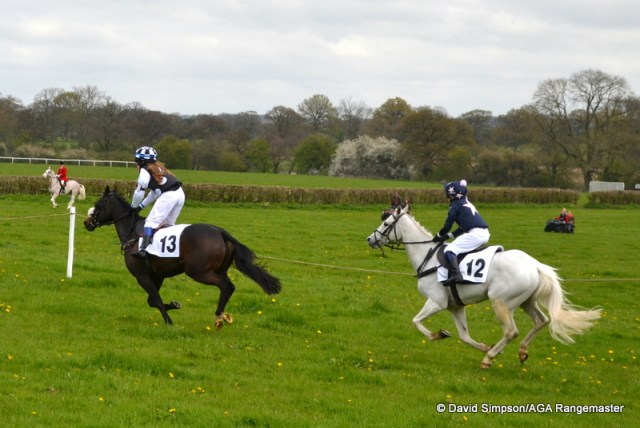 Tigga (Marnie Green, no. 13) & Ravara Super Ted (Camilla Broster), 3rd & 4th in the Edge Goodrich 13.2 and under Pony Race