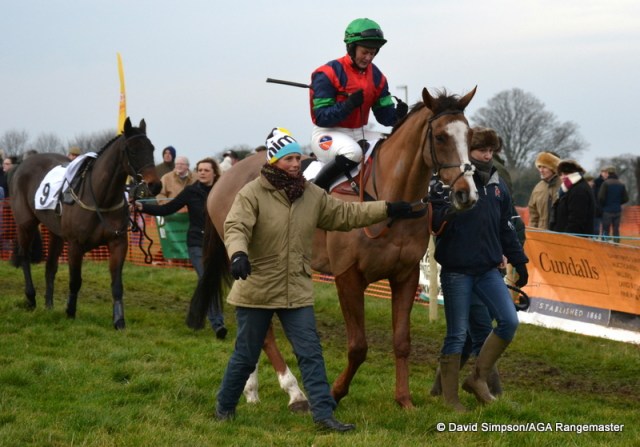 L-R Kristy Kettlewell, rider Catherine Walton, and Lucy Kerr, followed by Laura Clark and Nosecond Chance (no 9)