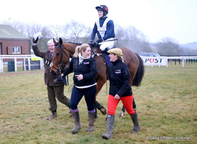 Katie Price leads in her Subaru Restricted winner, Champagne Benefit