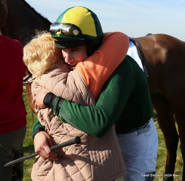 A hug for Johnny Bailey after his win on Sisco Kid