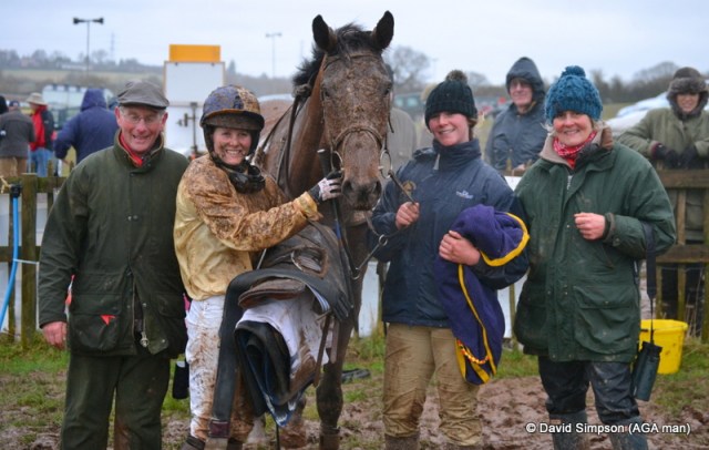 Even more mud for Jane Williams but she doesn't care as a win in the Open Maiden on Hazel Hill has just clinched a double (her first as a trainer)