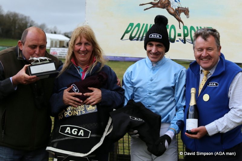  A great end to the day as Gary kisses the trophy, Amanda clutches the AGA rug and Geoff Barfoot-Saunt receives his AGA goodies