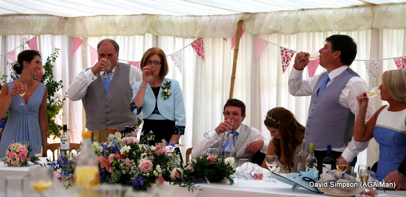 The broom sticks are delivered before best man, Dan Skelton, gives his hilarious speech. Then, after a toast, it's time for Thomas to throw those crutches to one side and whisk Gina to the dance floor for the first dance.