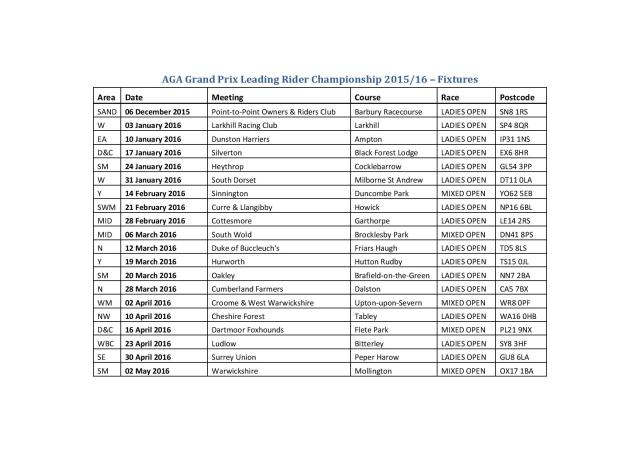 AGA fixtures for 2015/15